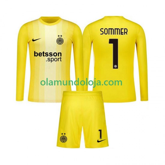 Camisola Inter de Milão Yann Sommer 1 Guarda-redes Criança Equipamento Segundo 2025-2026 Manga Comprida